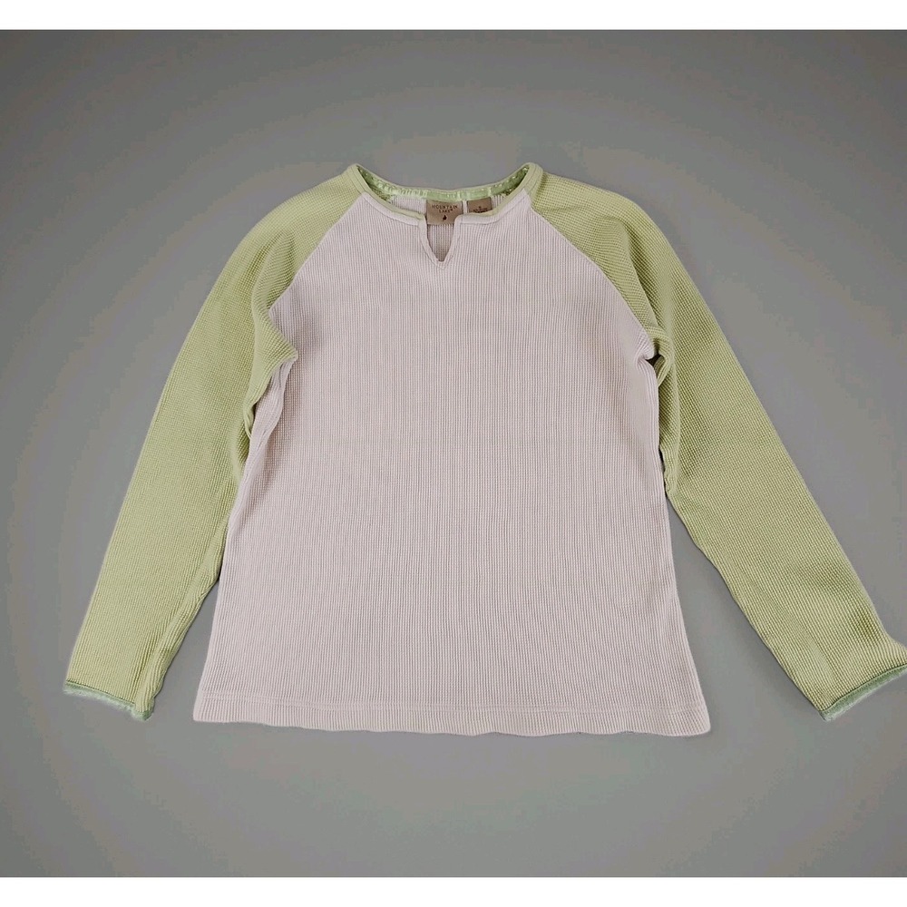 Mountain Lake Women Small Waffle Knit Henley Top Thermal Sage Cream Colorblock